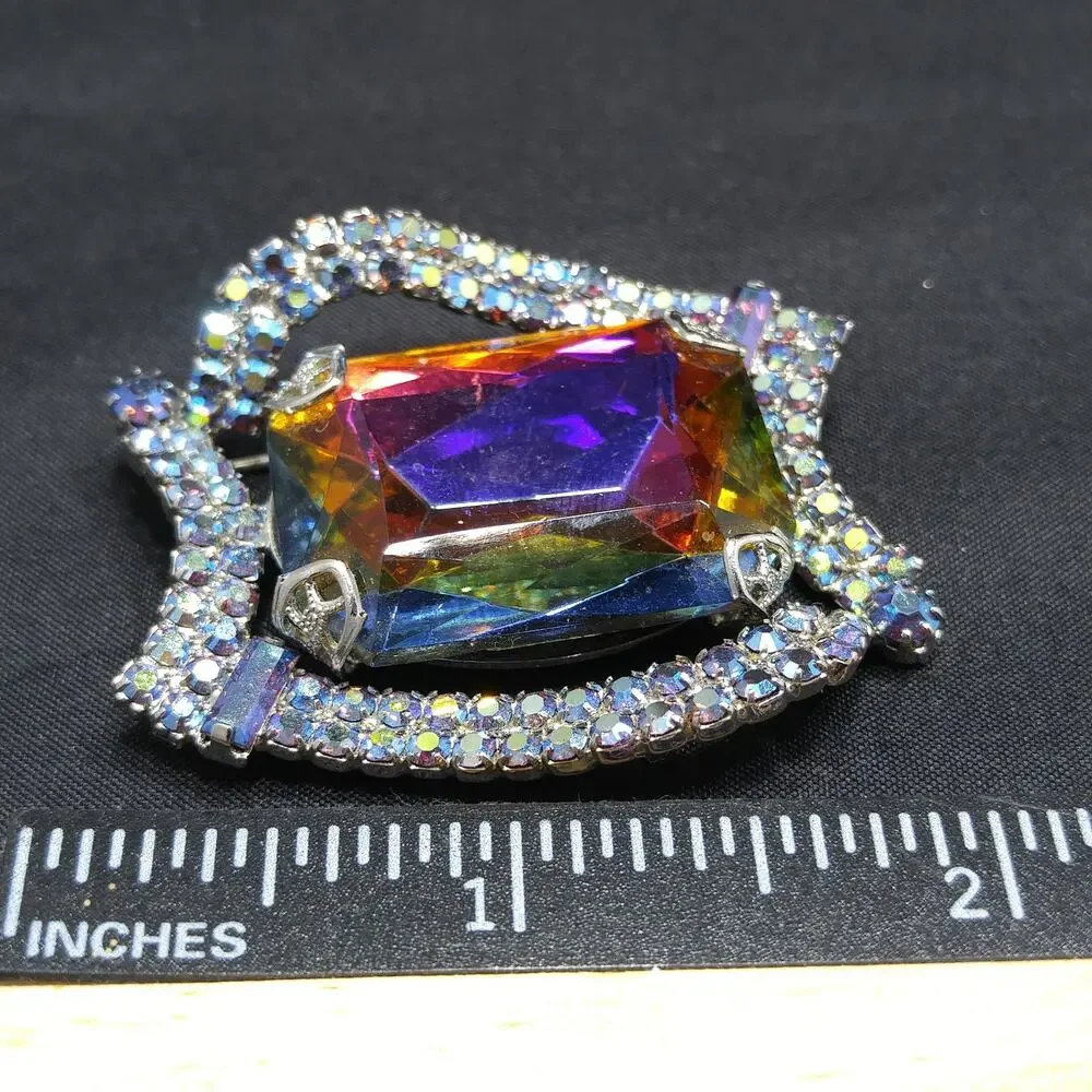 Large Watermelon Rhinestone Brooch, Mid-Century Modern, 1960s Vintage Jewelry